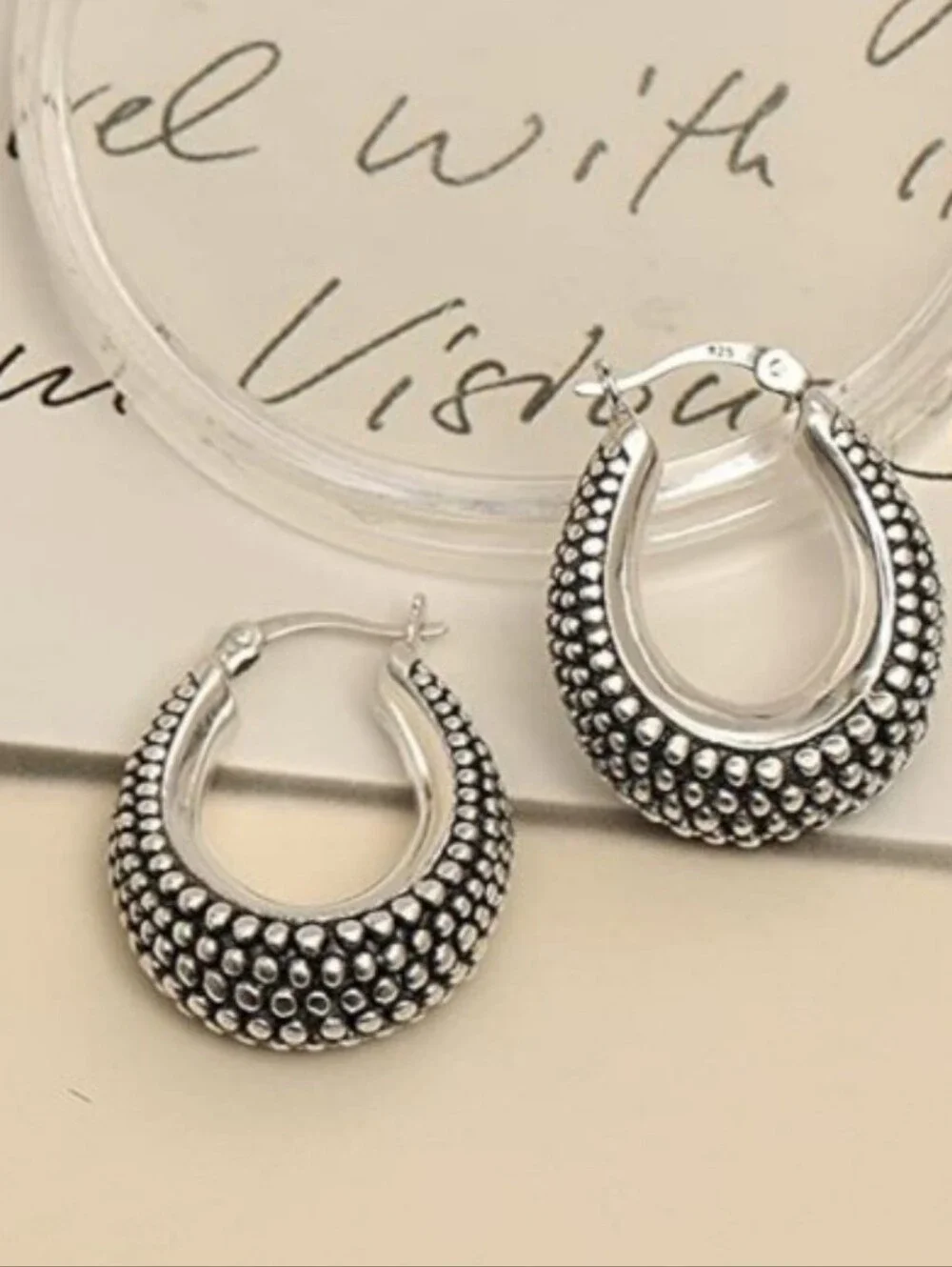 Sterling Silver plated  Bali-Style Hoop Earrings Lightweight Click-Top New!✨